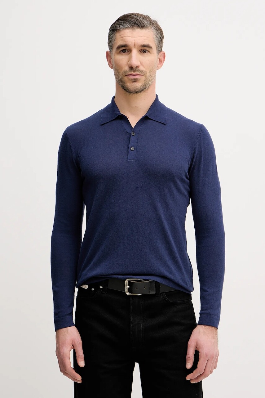 Bavlnené tričko s dlhým rukávom Sisley tmavomodrá farba, jednofarebné, 1028S300P