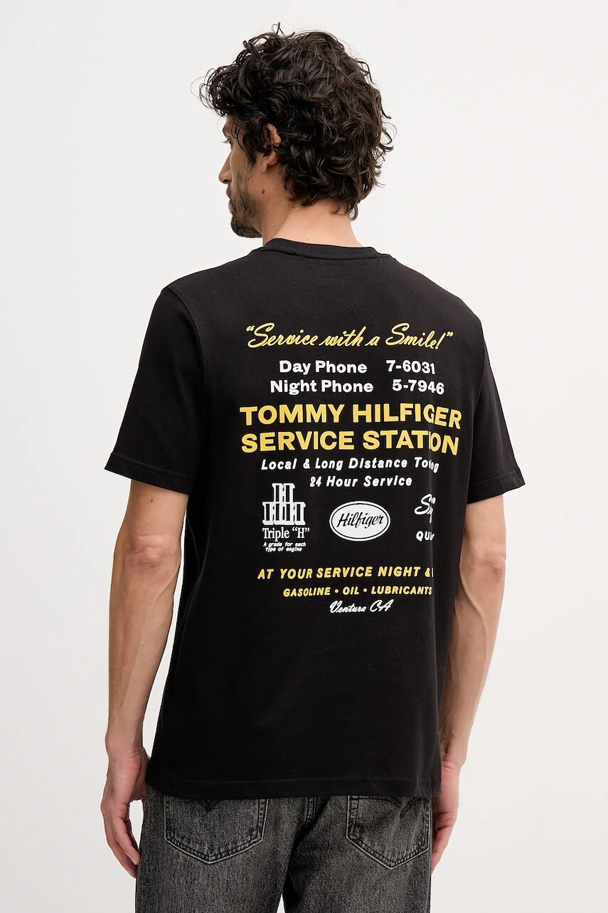 Bavlnené tričko Tommy Hilfiger pánske, čierna farba, s potlačou, MW0MW41460