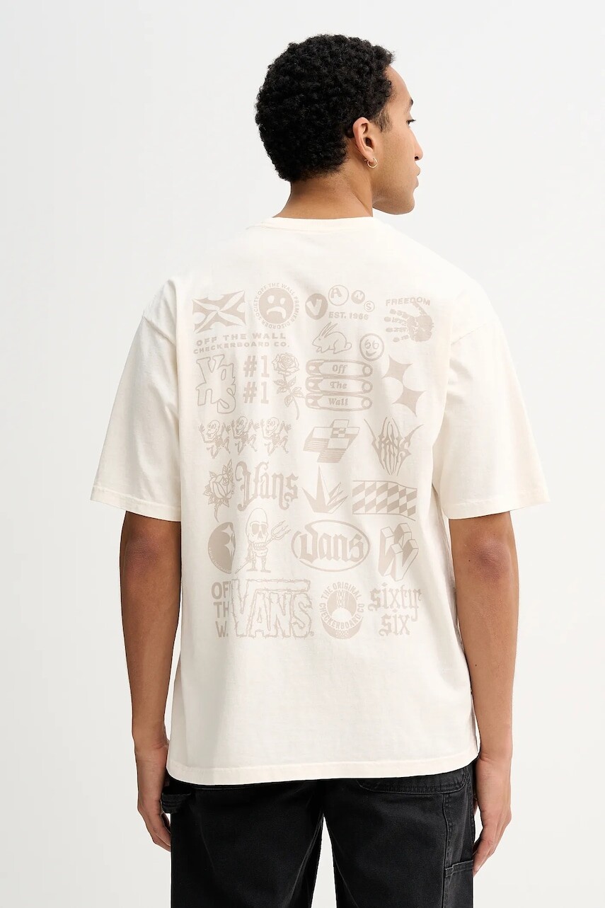 Bavlnené tričko Vans pánske, béžová farba, s potlačou, VN000PCWFS81