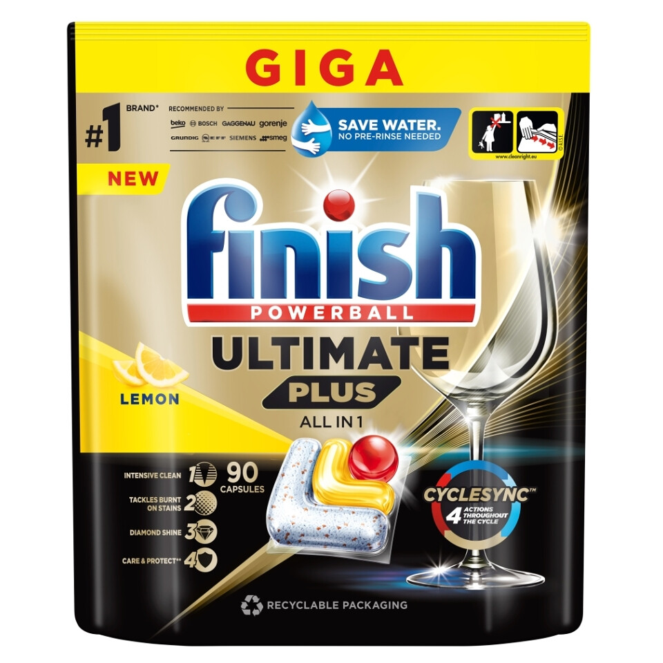 FINISH Ultimate Plus All in 1 Kapsule do umývačky riadu Lemon Sparkle  90 ks, poškodený obal
