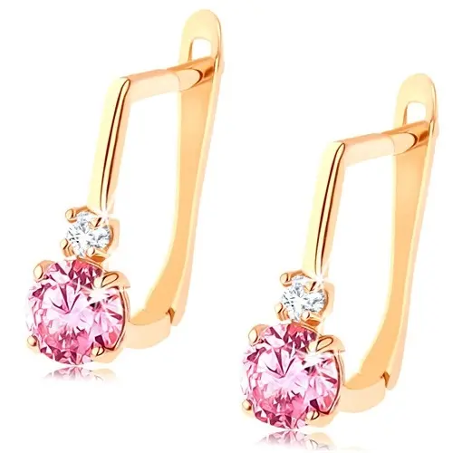 Zlaté náušnice 14K s ružovým a čírym zirkónom