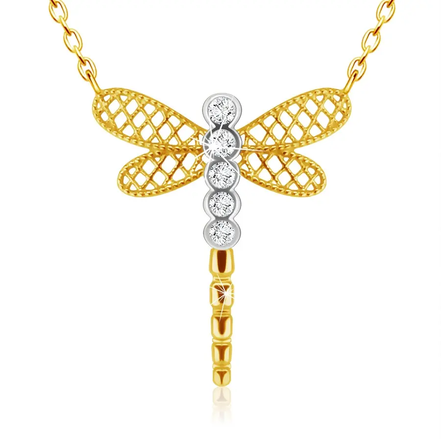 Diamantový náhrdelník z kombinovaného 585 zlata - vážka s krídlami, číre brilianty