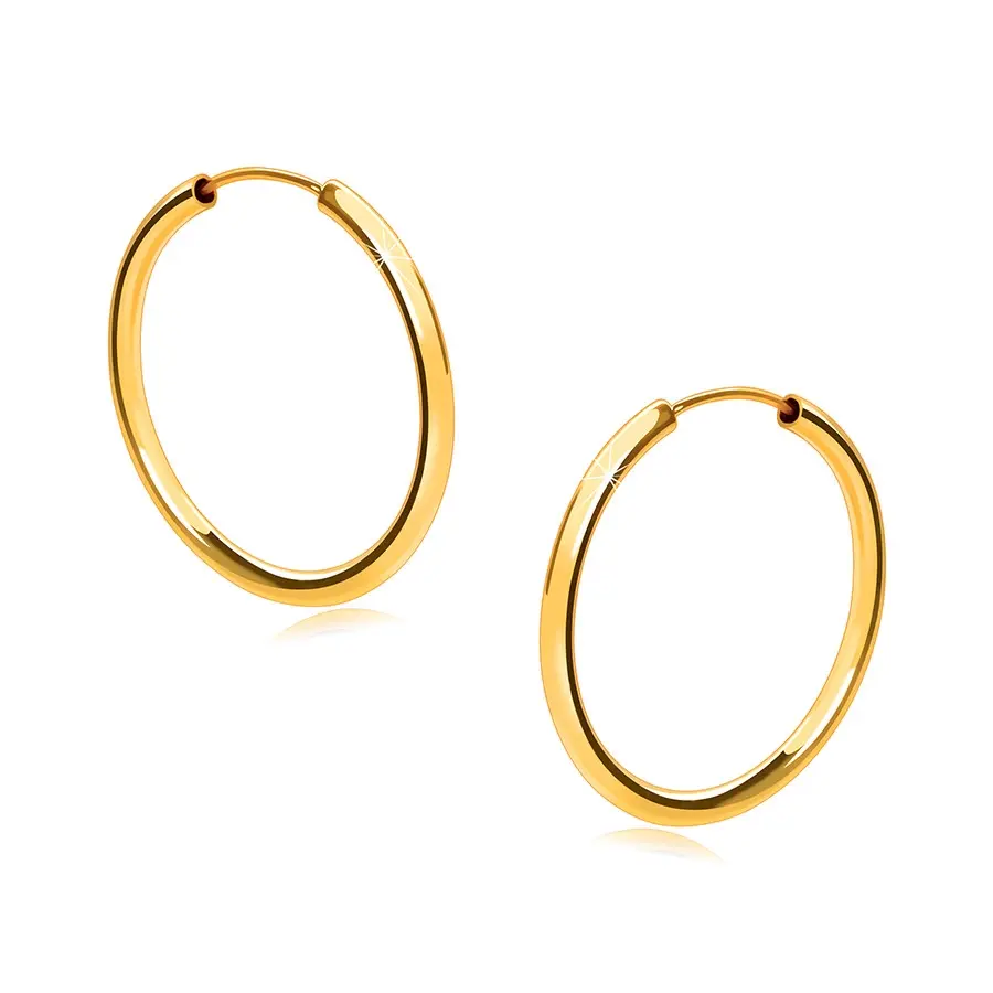 Zlaté okrúhle náušnice v žltom 9K zlate - oblé ramená, hladký a lesklý povrch, 17 mm