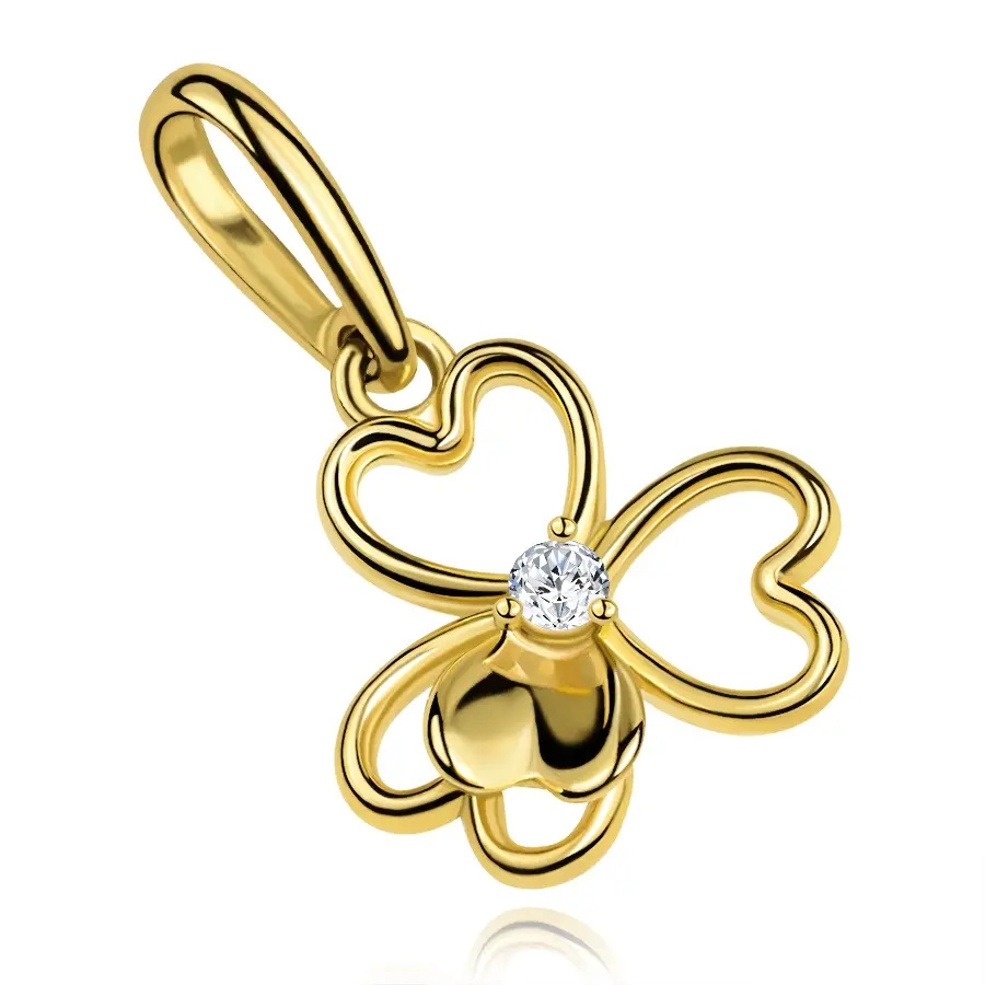 Zlatý prívesok 9K štvorlístok s čírym zirkónom