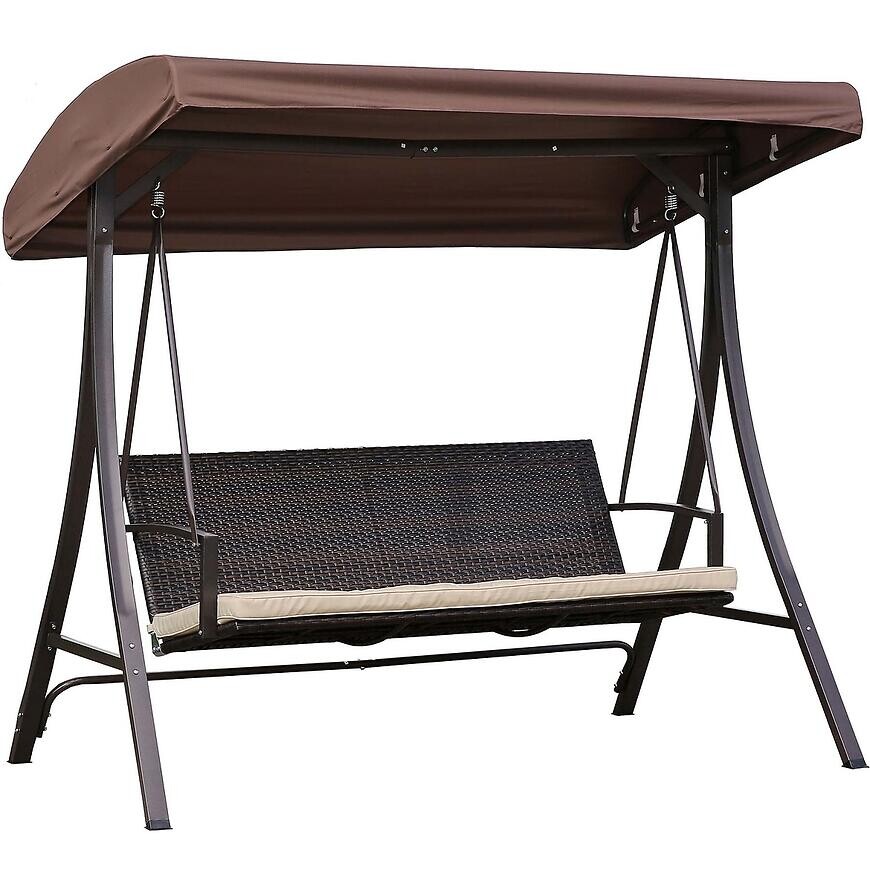 Záhradná hojdačka technoratan hnedá s vankúšmi