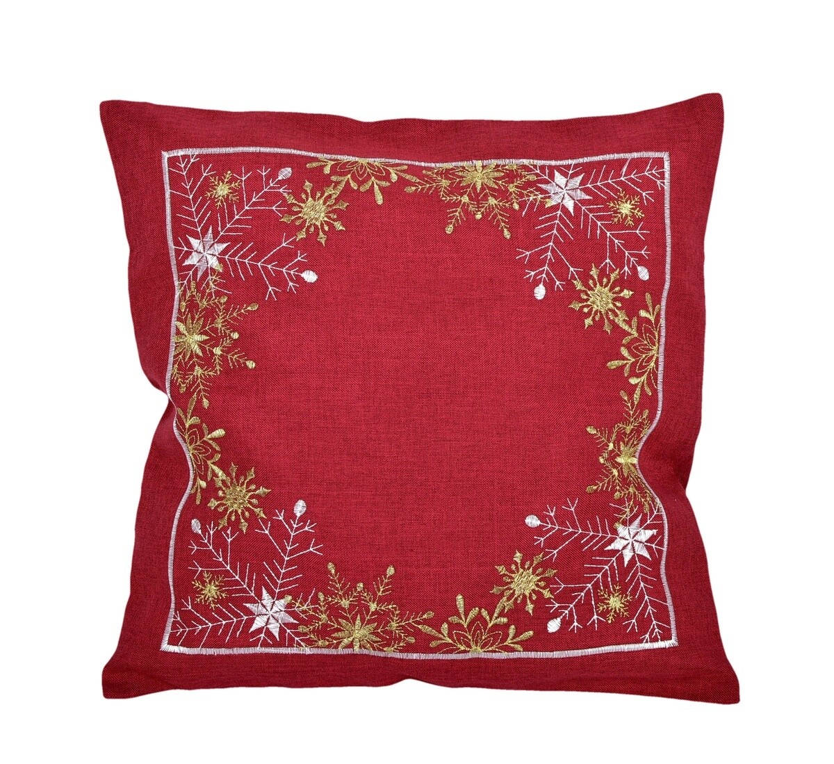 Návlek na vankúš, Vločky a Vianoce, červený, 40 x 40 cm