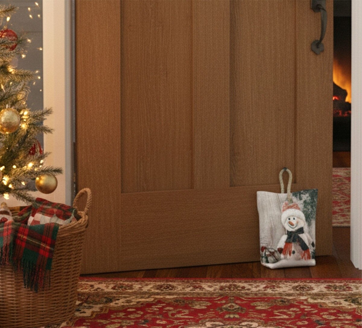 Dverová zarážka - závažie, Snehuliak a vetvička s bankou, 22 x 23 cm