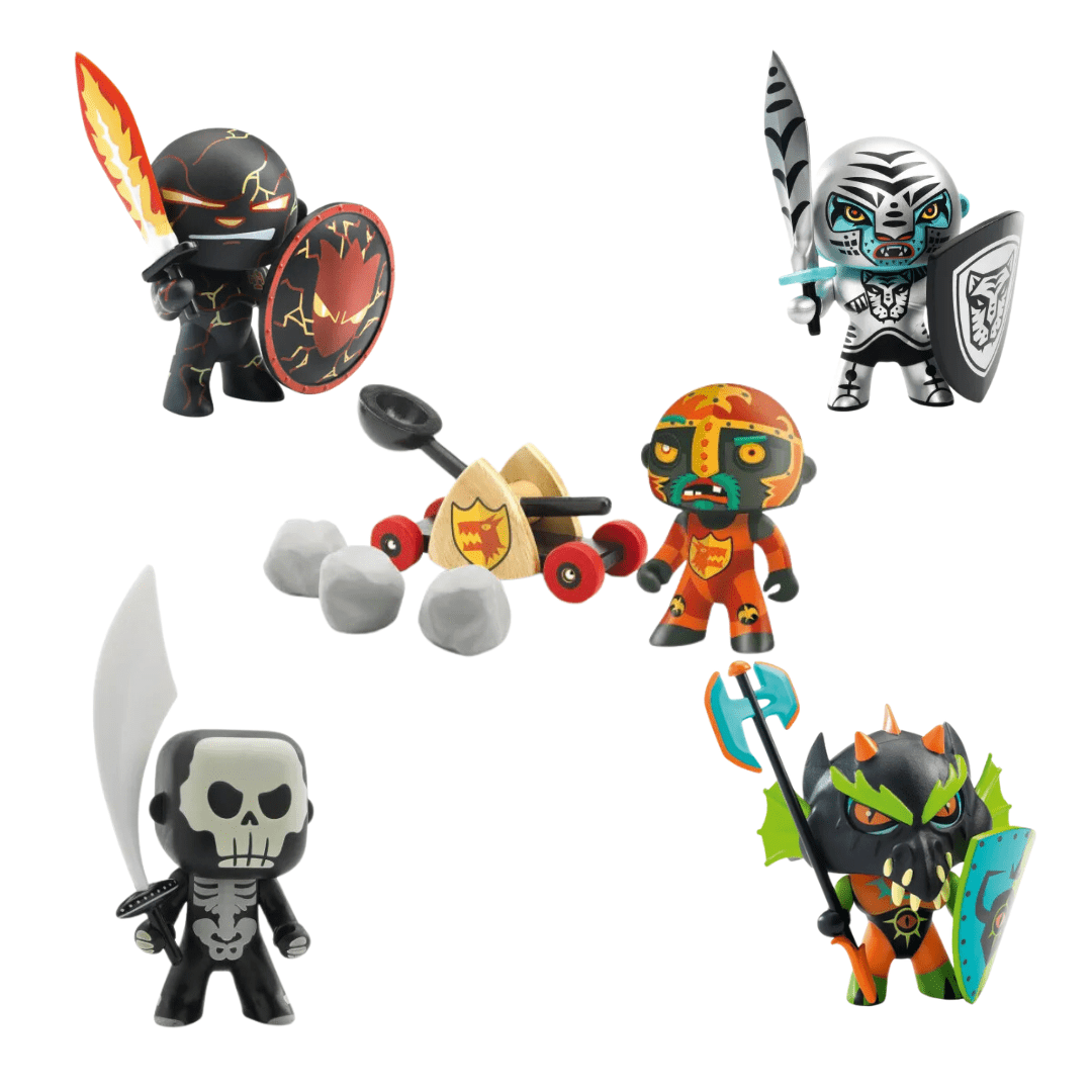 Balíček Arty Toys veľký – rytieri Baldy & katapult & Volcano & Skully & Drack & Furious