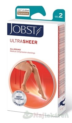 Jobst Ultra Sheer kompresívne stehenné pančuchy kratšia dĺžka s lemom so zatvorenou špičkou karamelové