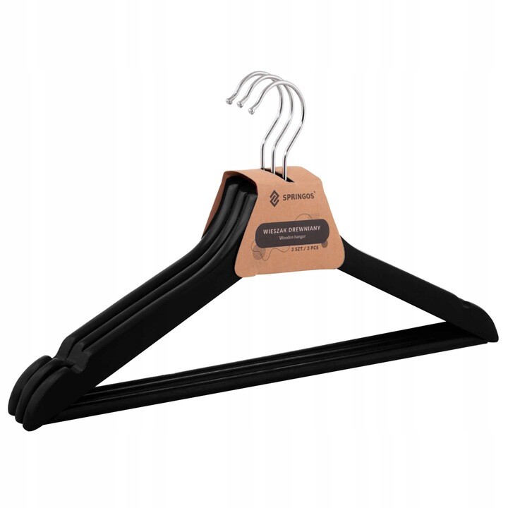 Drevené vešiaky na šaty - 3 ks - čierne
