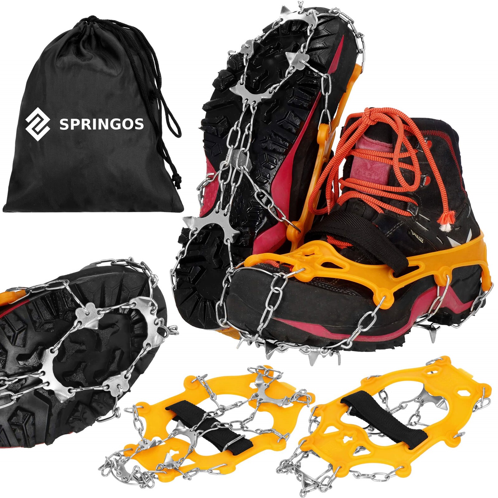 Oceľové protišmykové turistické mačky - 8 hrotov - veľkosť 36-40 - oranžové