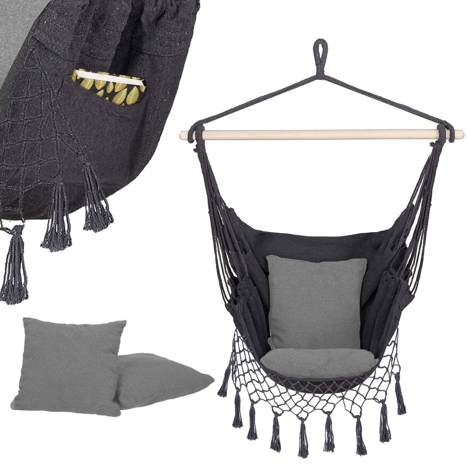 Hojdacie kreslo Brazílske s vankúšikmi 130x100cm - sivé