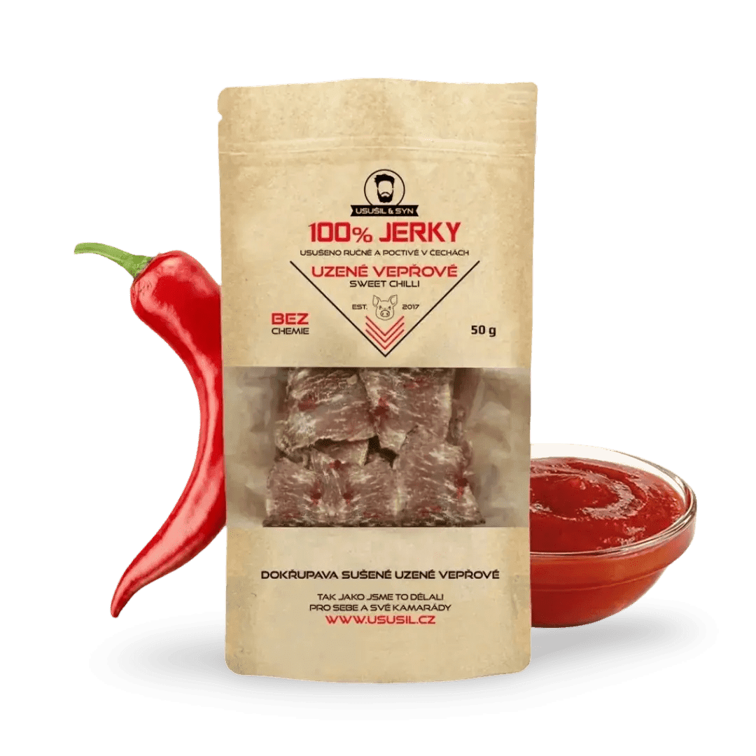 100% JERKY CHIPSY VEPŘOVÉ SWEET CHILLI 50 g