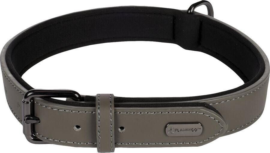 Flamingo Binti Kožený obojek s neoprenem Šedá