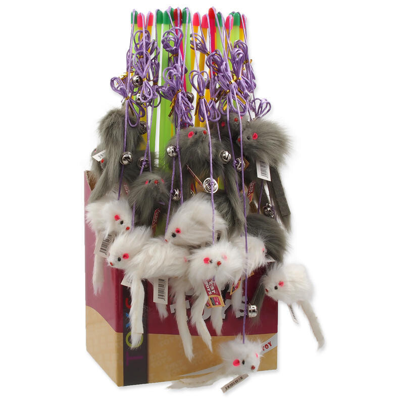 Hračka MAGIC CAT prut s myškou a rolničkou catnip 17 cm + 49 cm 50ks