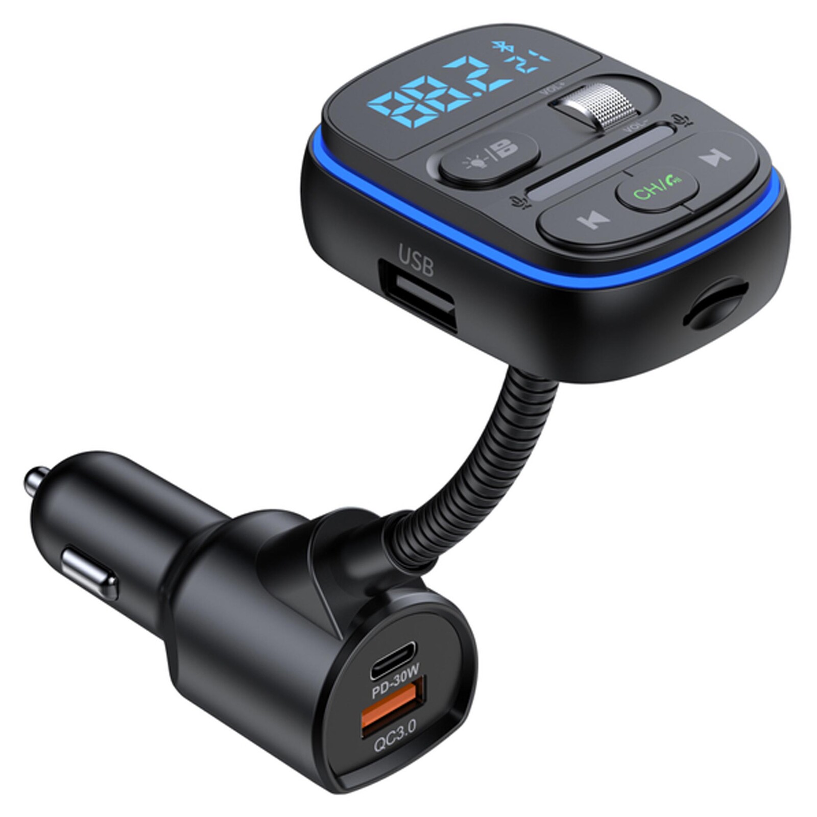 Sencor SWM 6000 Bluetooth FM modulátor do auta USB-C PD a QC3.0 rýchlonabíjačka, Aktívne hlasové ovládanie cez Siri/Google Assistant/Bixby, 7