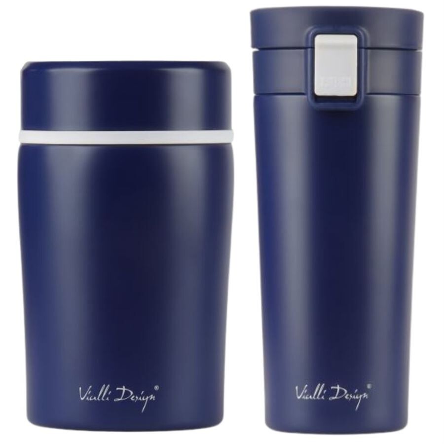 Vialli Design FUORI modrá zostava termohrnček 400 ml + termoska na jedlo 500 ml