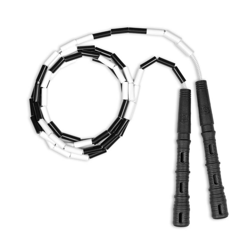 Korálkové Katana Rope - švihadlo pre začiatočníkov, nastaviteľná dĺžka, vhodné na chudnutie. Vyber farbu rukovätí:: Čierne, Vyber farbu korálikov: Bielo/čierna