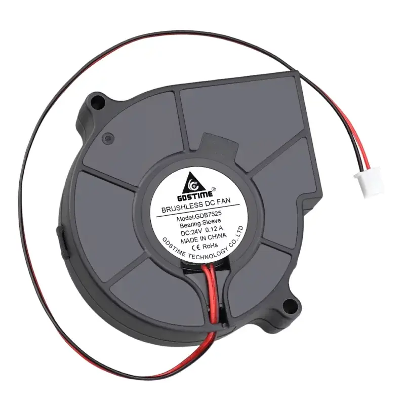 Dúchadlový ventilátor 75x75x25mm, 24V DC, XH2.54 - 2Pin