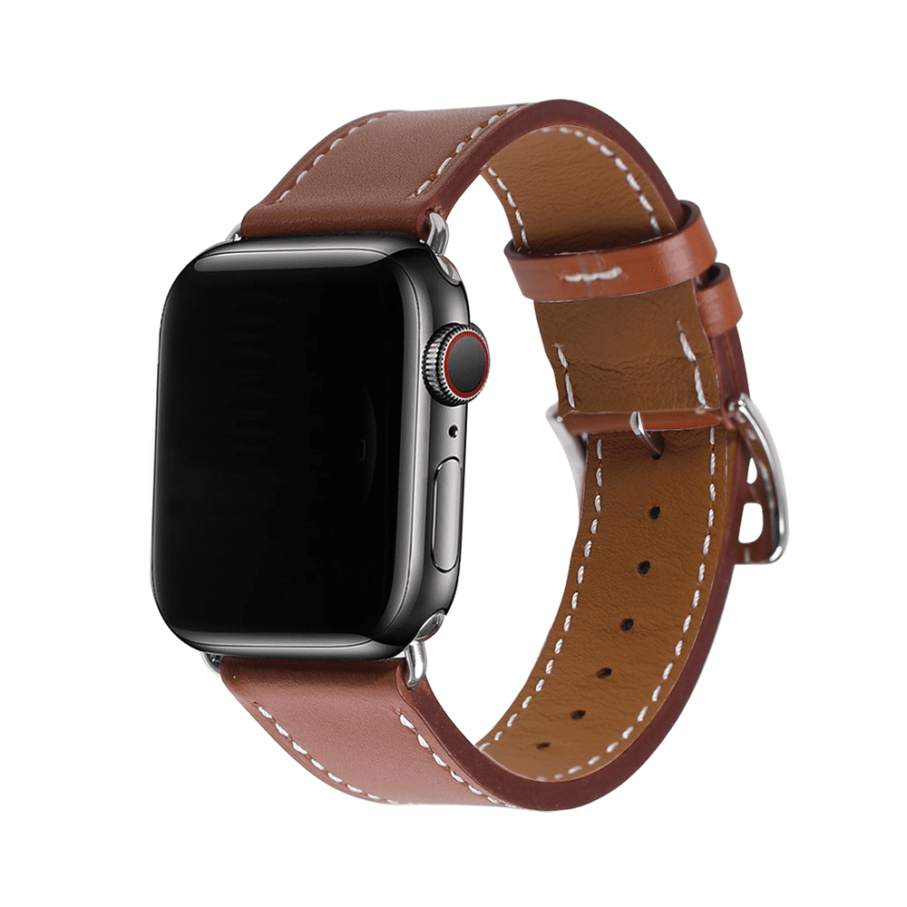 Kožený remienok s prackou na Apple Watch - Svetlohnedý Veľkosť: 42/44/45/46/49mm, Farba: Svetlo hnedá