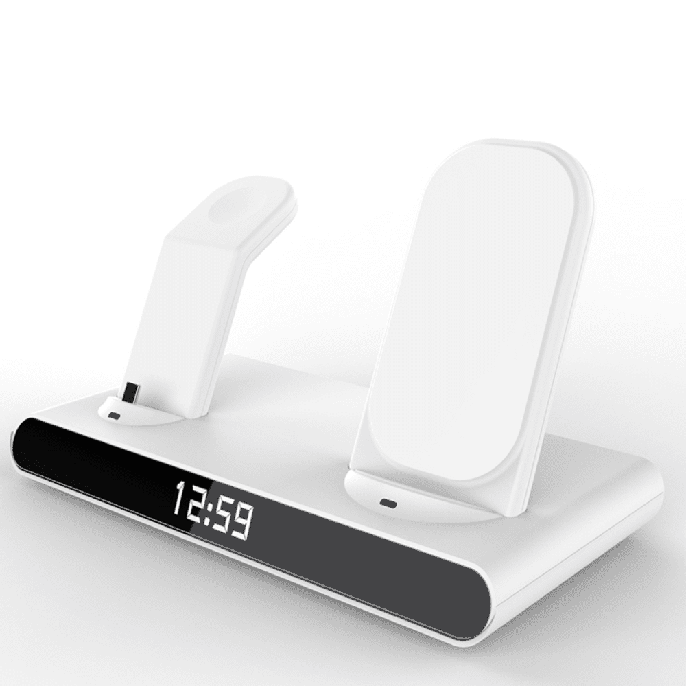 Nabíjacia stanica s hodinami 3v1 - Biela