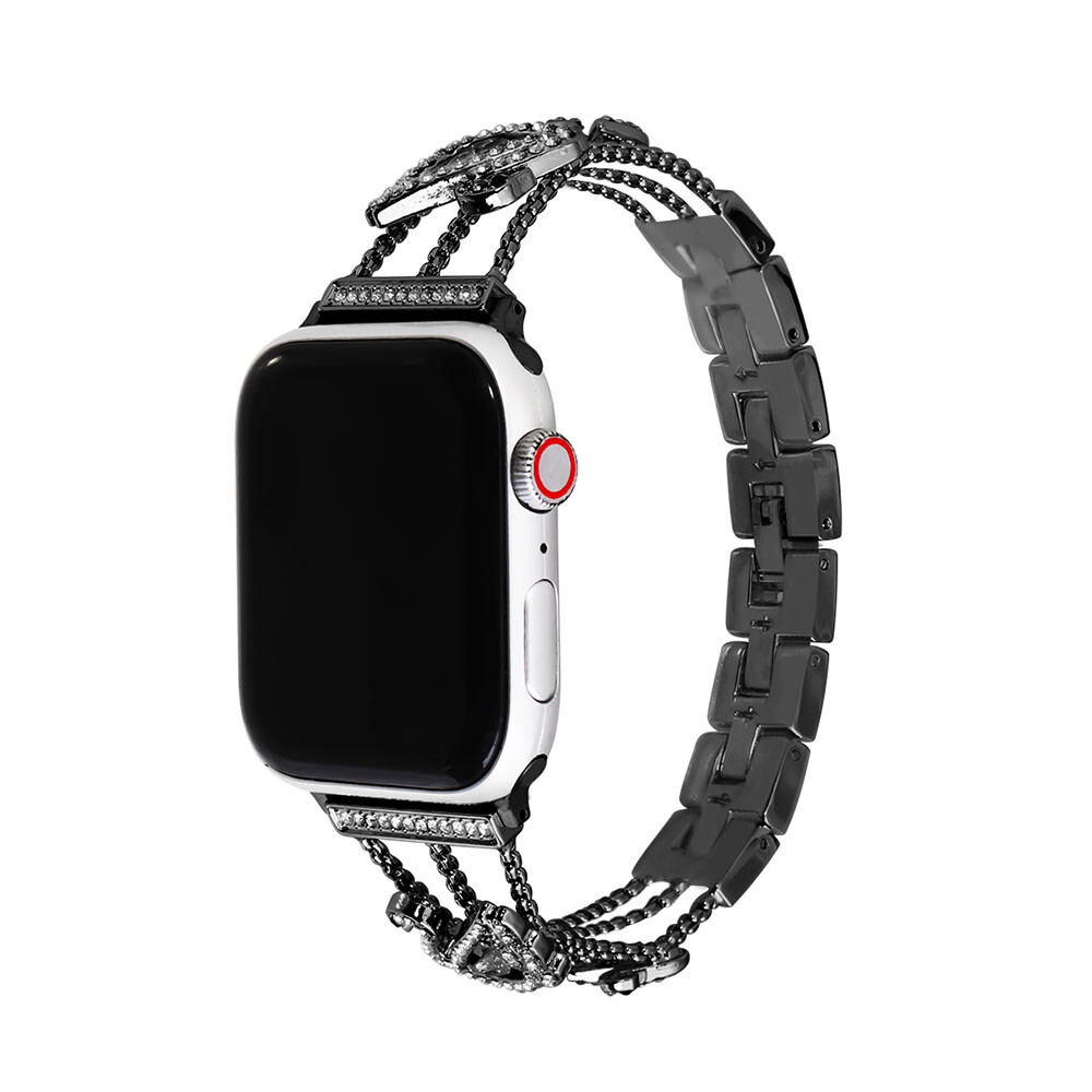 Štýlový remienok s kamienkami a labuťou na Apple Watch - Čierny Veľkosť: 42/44/45/46/49mm, Farba: Čierna