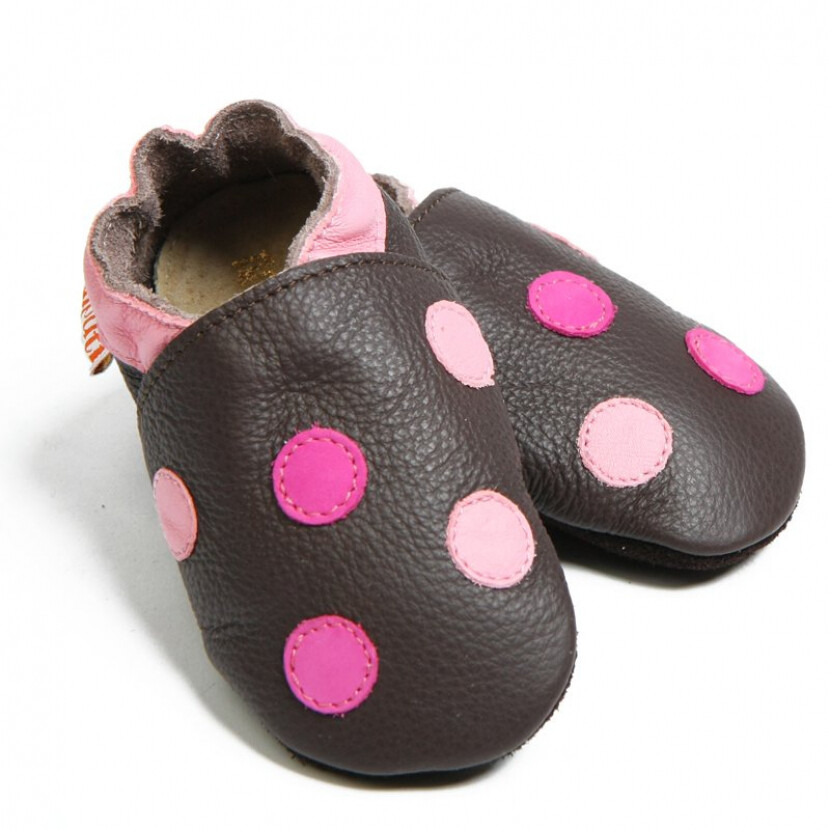 Kožené topánočky Liliputi Soft Soled Polka Dots - hnedé-ružové, XXL