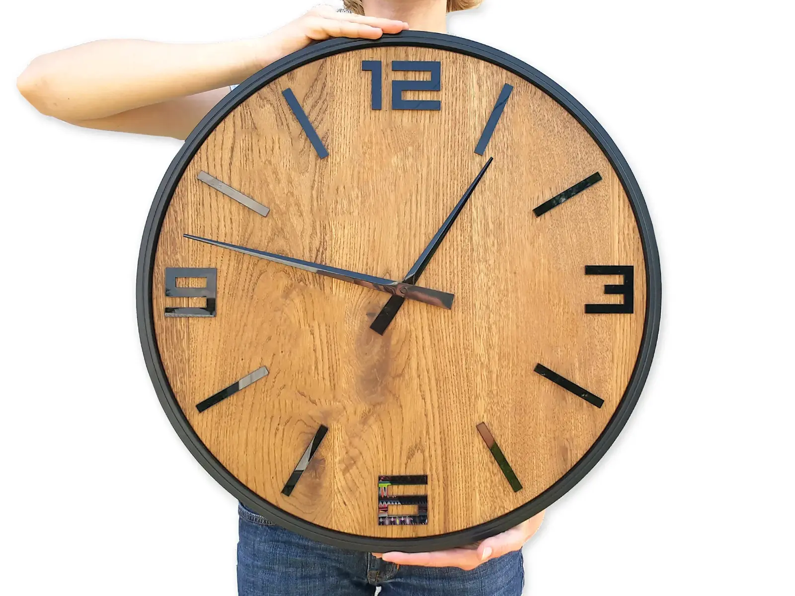 Dřevěné nástěnné hodiny Arabik 50 cm dub přírodní/černé