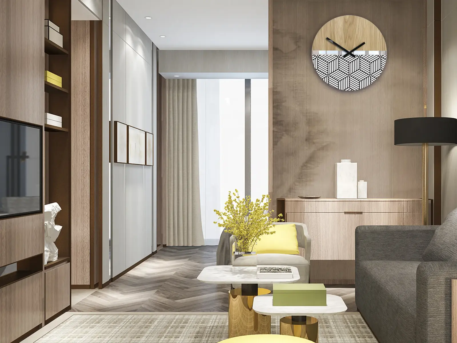 Dřevěné nástěnné hodiny Echo 33 cm dub přírodní/černé