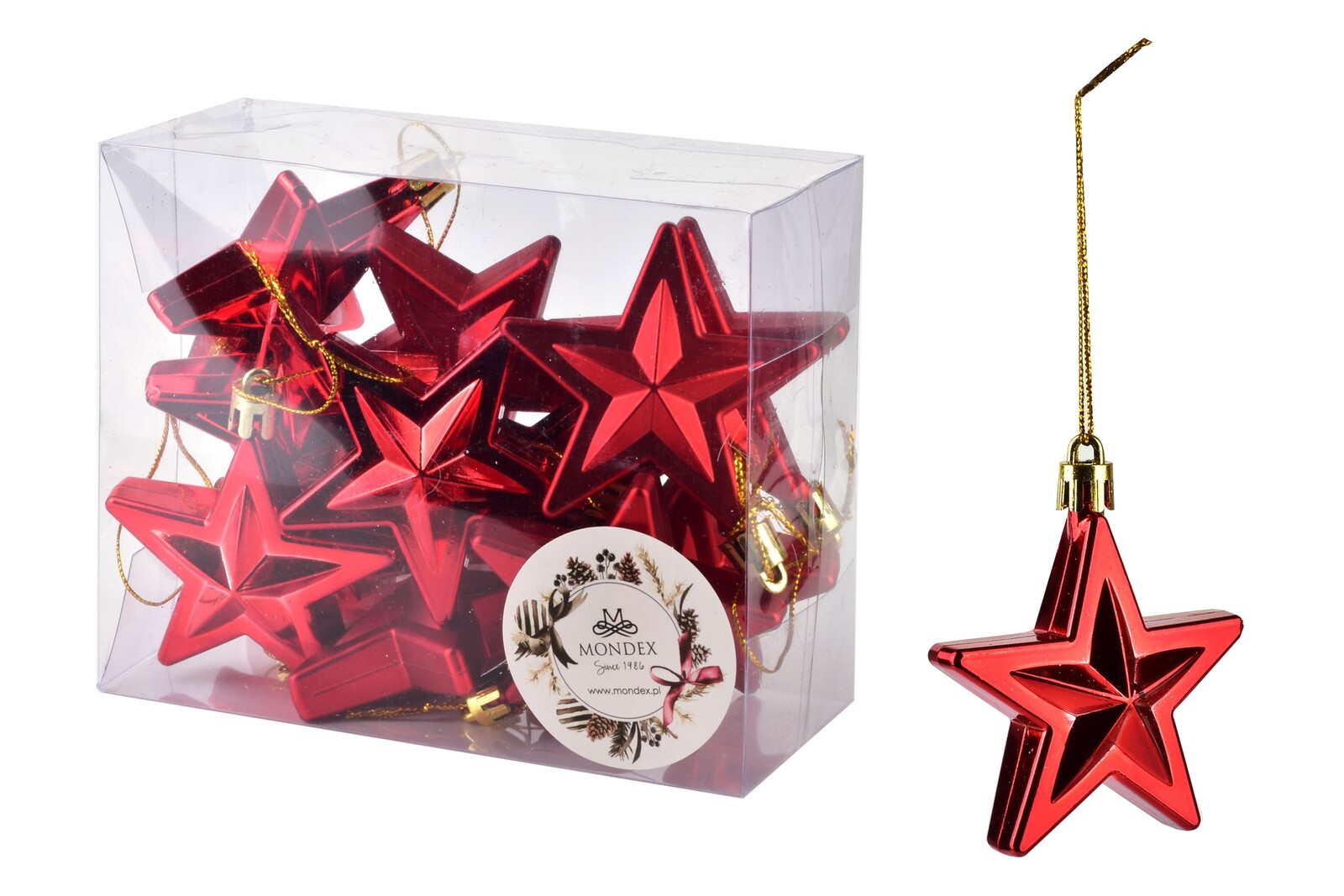 Sada 12 ks vánočních ozdob Stars červená