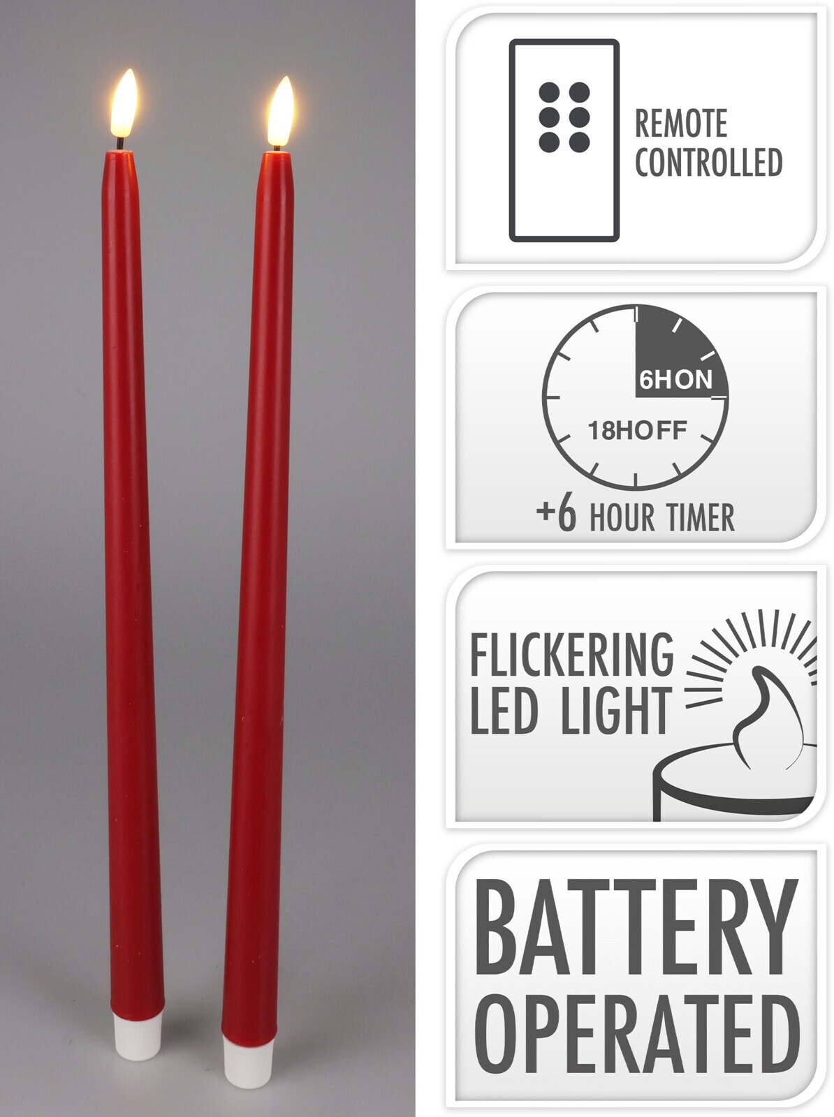 Sada 2 ks LED svíček GLOW červená