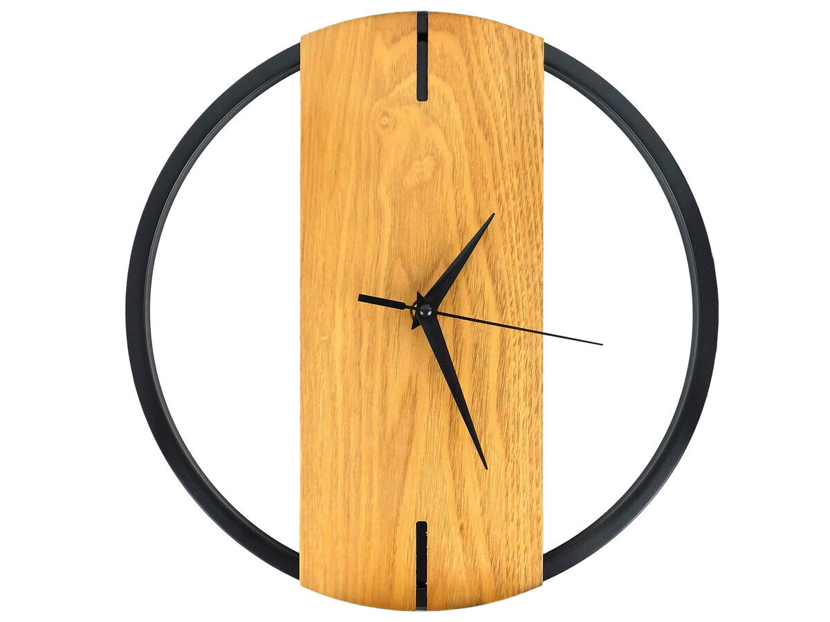MAKRO - Hodiny nástenné 30cm, farebné prevedenie čierna a drevo, umelá hmota