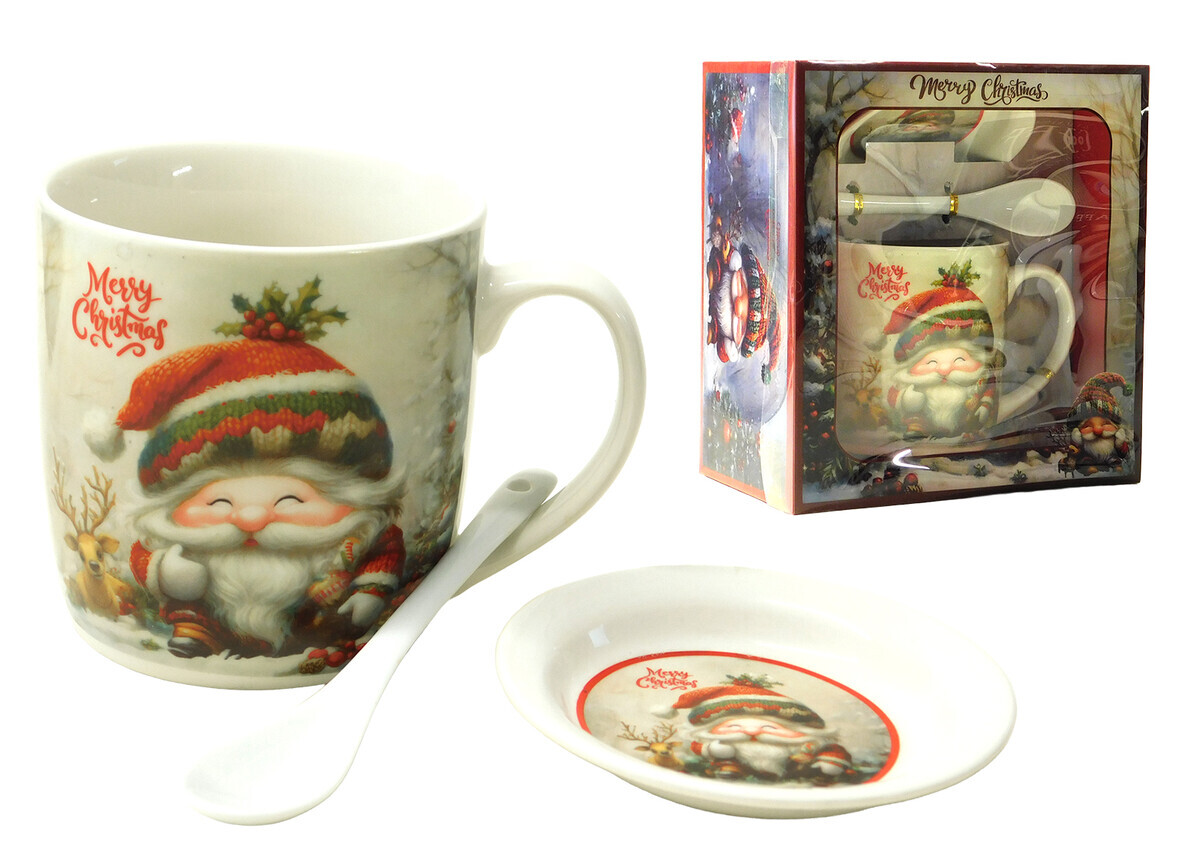 MAKRO - Hrnček, lyžička a podšálka, keramický vianočný