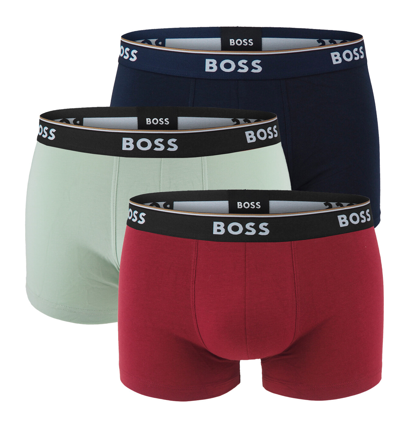 BOSS - boxerky 3PACK Power cotton stretch burgundy & blue tones