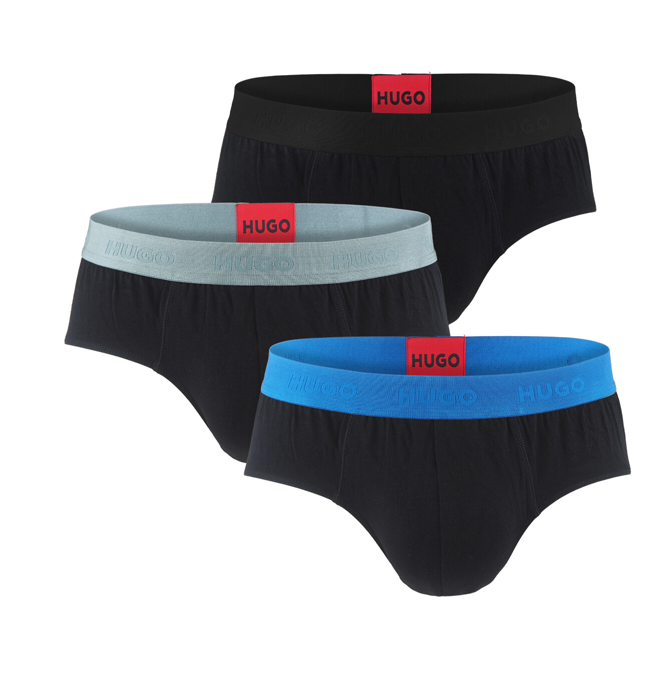 HUGO - slipy 3PACK eco friendly cotton stretch black / modern tonal color waist