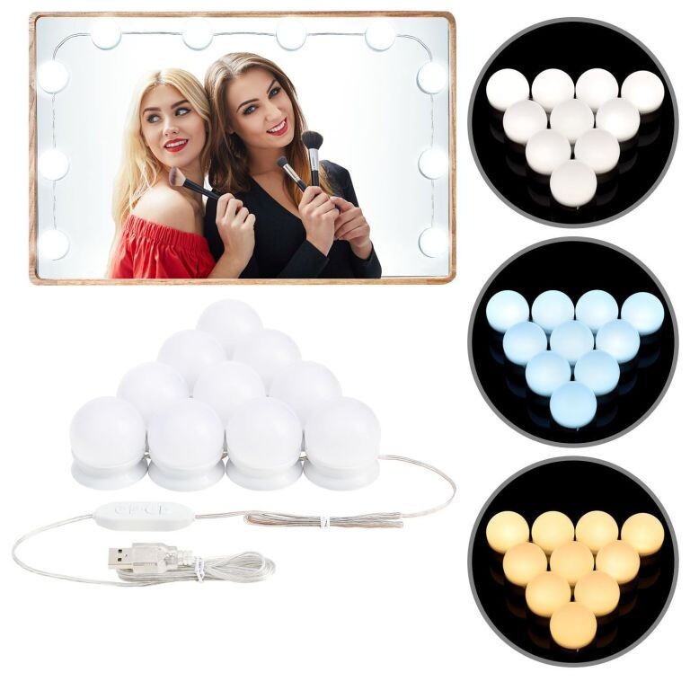 Dekoratívne LED osvetlenie na zrkadlo, 10 lámp, USB napájani