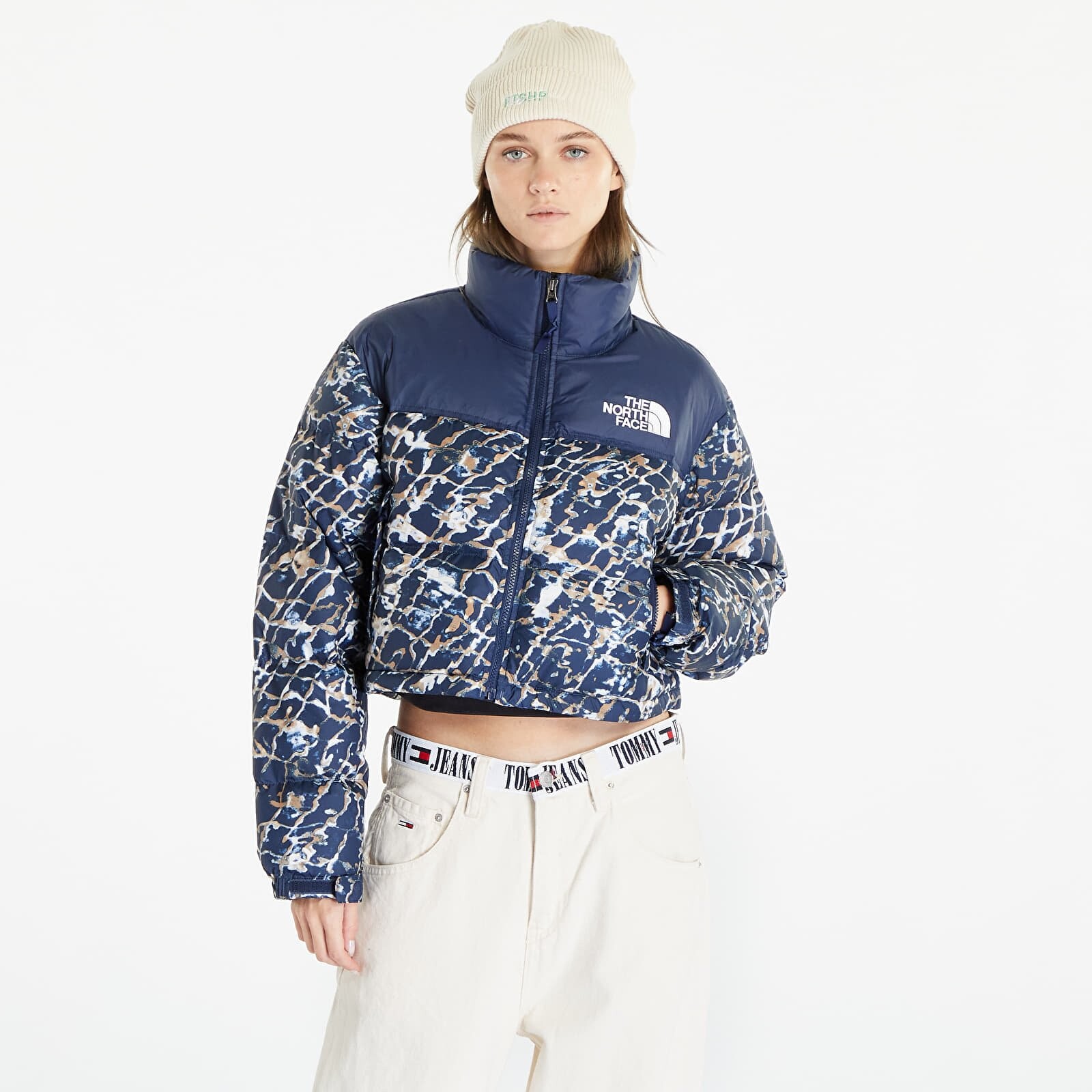 Bunda The North Face Nuptse Short Jacket Dusty Periwinkle Water Distortion Small Print/ Summit Navy L