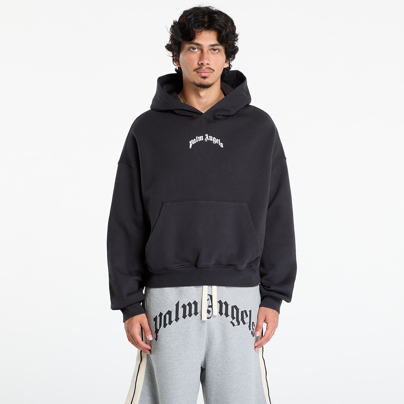 Mikina Palm Angels Back Curved Logo Loose Hoody Black/ Off White M