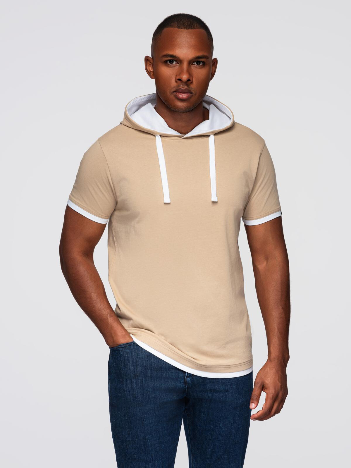 Ombre Men's hooded cotton t-shirt - beige