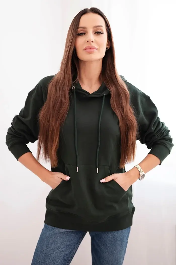 Kesi Włoski Dámska mikina s kapucňou a klokankou z bavlny tmavozelená