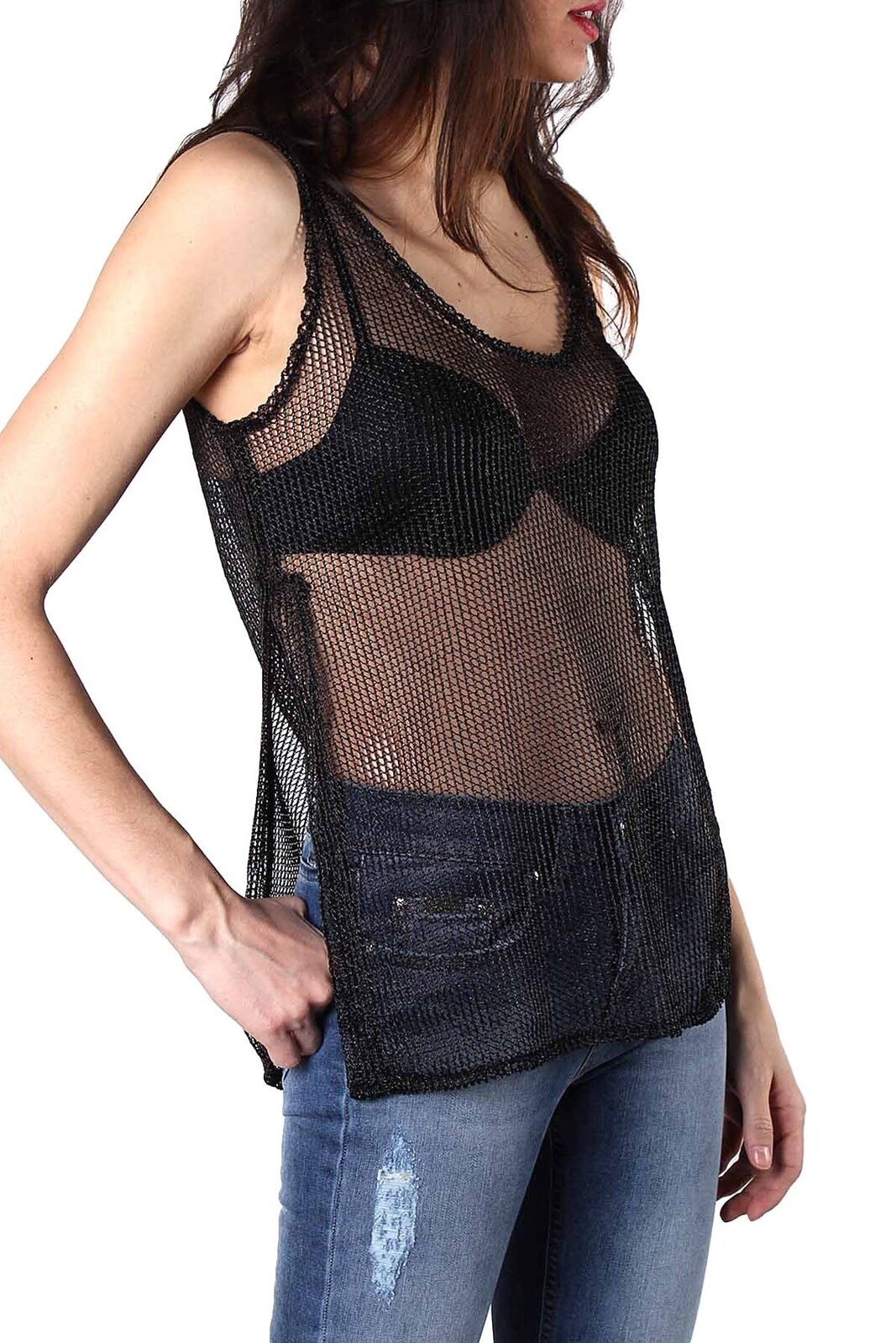 Priesvitný top bez rukávov