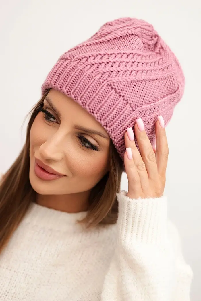 Kesi Dámska zimná čiapka z vlny K441 tmavo ružová