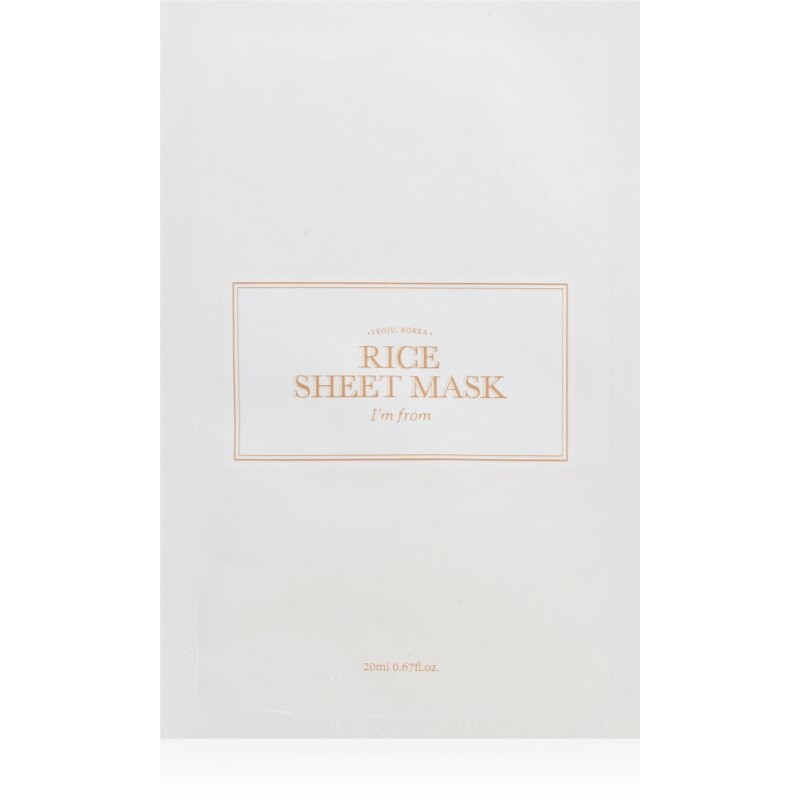 I'm from Rice Sheet Mask hydratačná plátienková maska pre zjednotenie farebného tónu pleti 1 ks