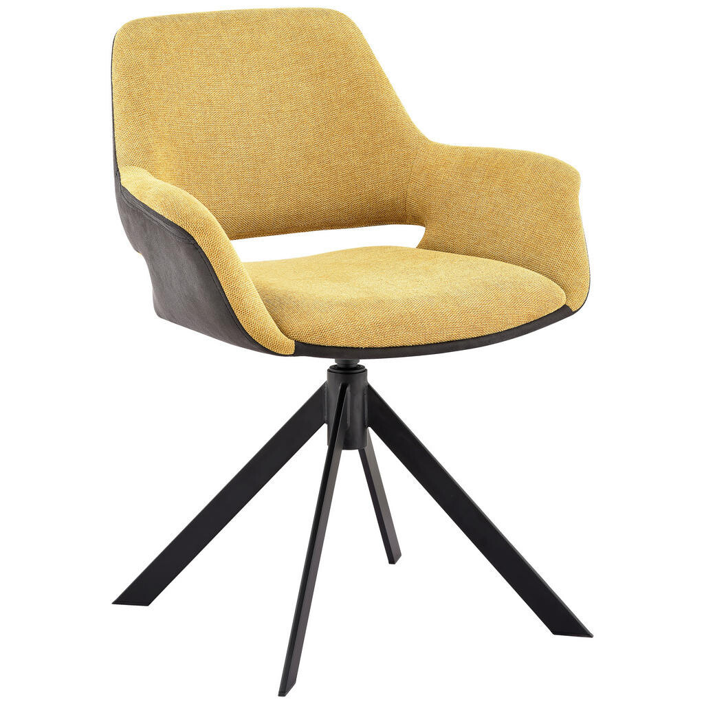 Novel STOLIČKA S PODRÚČKAMI, železo, mikrovlákno, vzhľad ľanu, žltá, čierna, tmavosivá