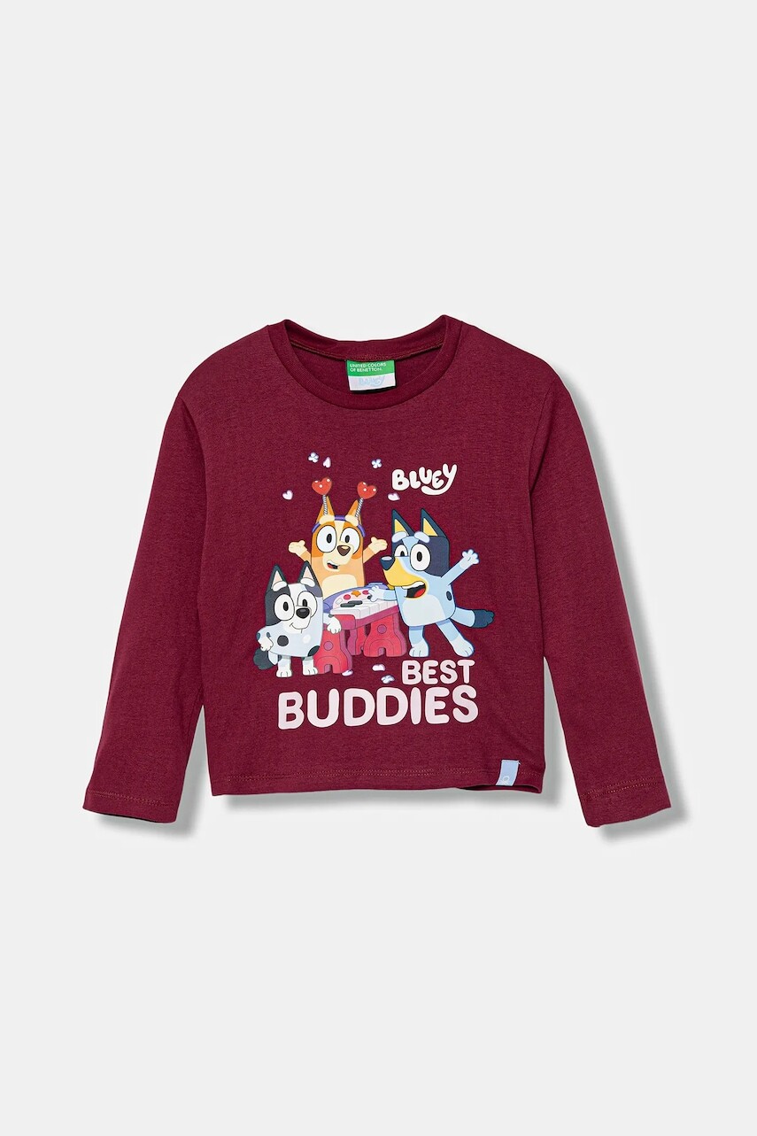 Detská bavlnená košeľa s dlhým rukávom United Colors of Benetton bordová farba, 3I1XG10KI