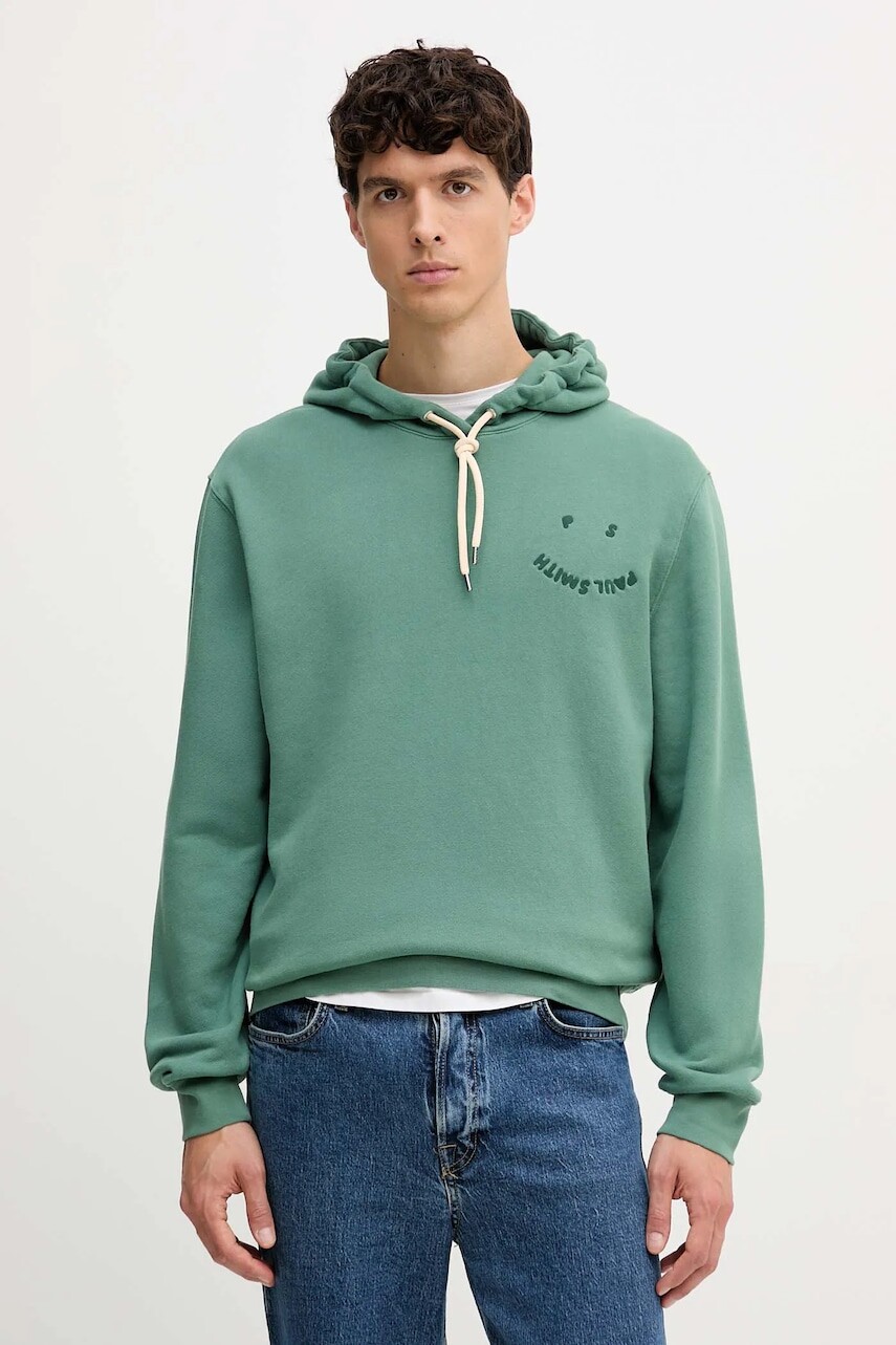 Bavlnená mikina PS Paul Smith zelená farba, s kapucňou, s nášivkou, M2R-217Z-T22469