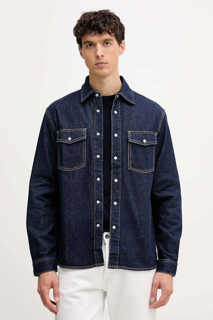 Rifľová košeľa United Colors of Benetton tmavomodrá farba, regular, s klasickým golierom, 5R5ZUQ05Z