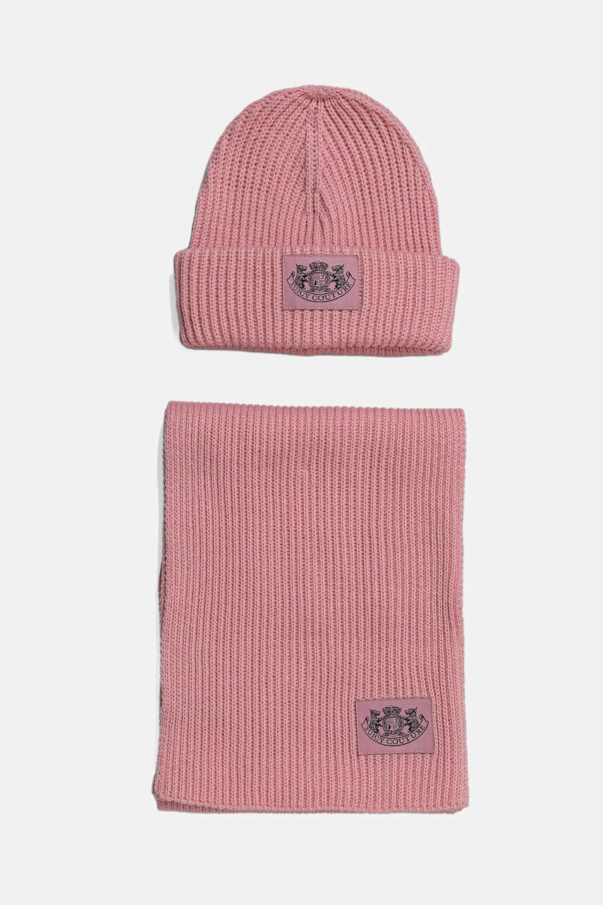 Čiapka a šál s prímesou vlny Juicy Couture ružová farba, JCAWH225715