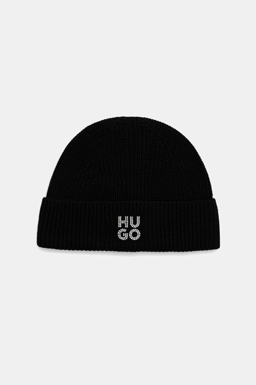 Čiapka s prímesou vlny HUGO čierna farba, 50548732