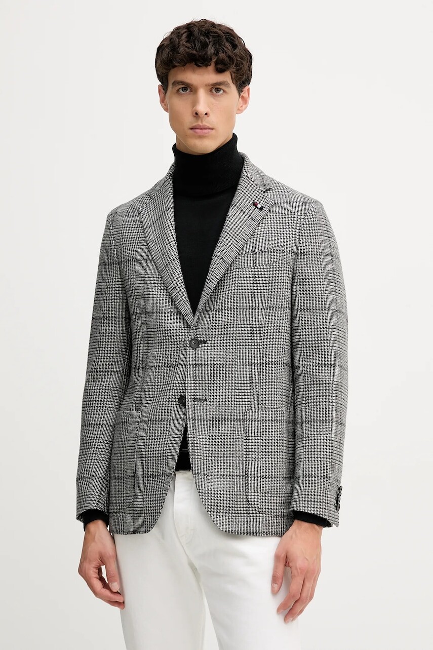 Bunda s prímesou vlny Tommy Hilfiger šedá farba, FSTHL6949.FSTH511